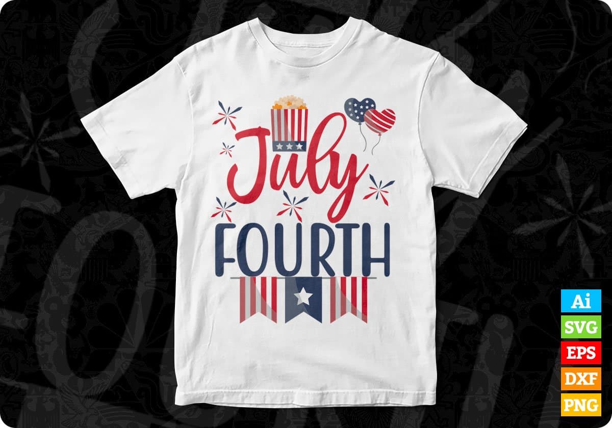 USA Flag With July Fourth T shirt Design In Svg Png Cutting Printable Files
