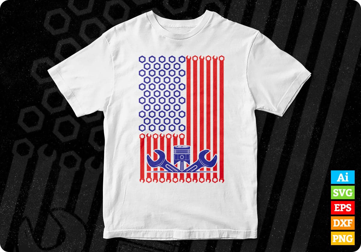 USA Red Blue Flag Mechanic T shirt Design In Png Svg Cutting Printable Files