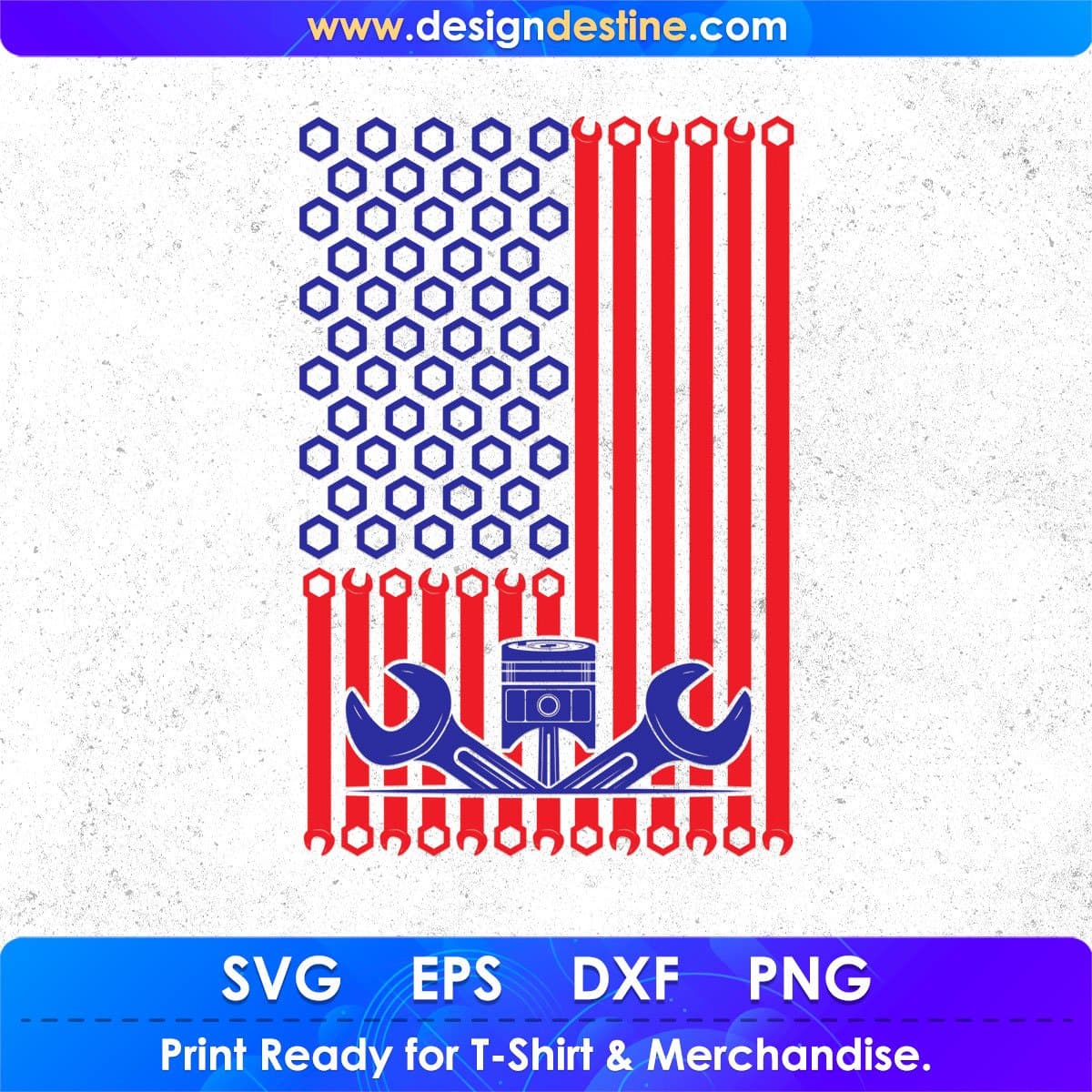 USA Red Blue Flag Mechanic T shirt Design In Png Svg Cutting Printable Files