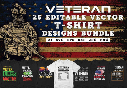 Veteran 25 Editable T-shirt Designs Bundle