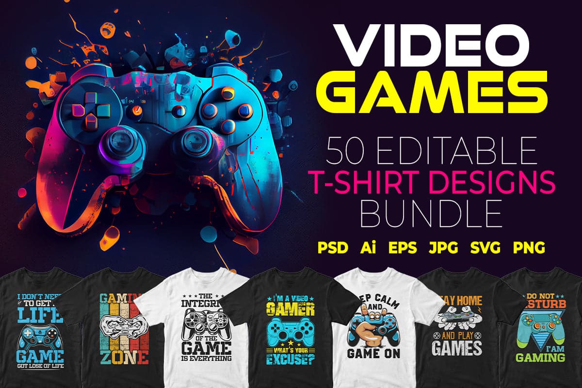 Video Games 50 Editable T-shirt Designs Bundle Part 2