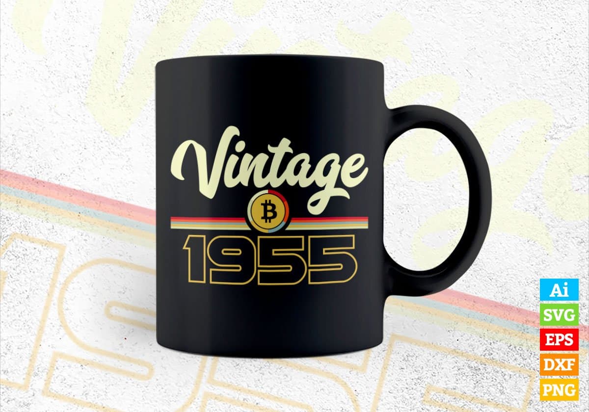 Vintage 1955 of 67th Birthday for Bitcoin Lovers Editable Vector T-shirt Design in Ai Svg Png Files