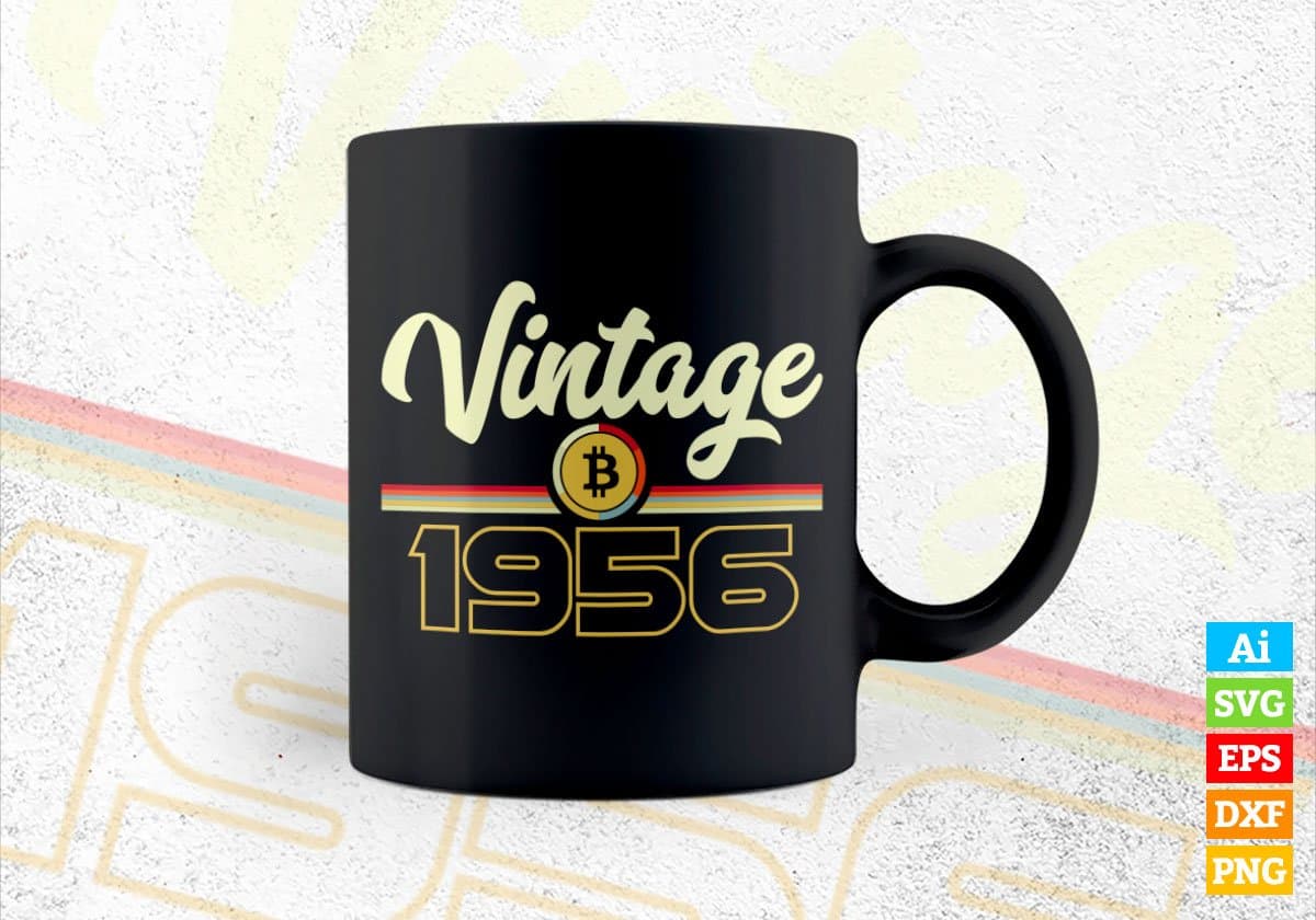 Vintage 1956 of 66th Birthday for Bitcoin Lovers Editable Vector T-shirt Design in Ai Svg Png Files