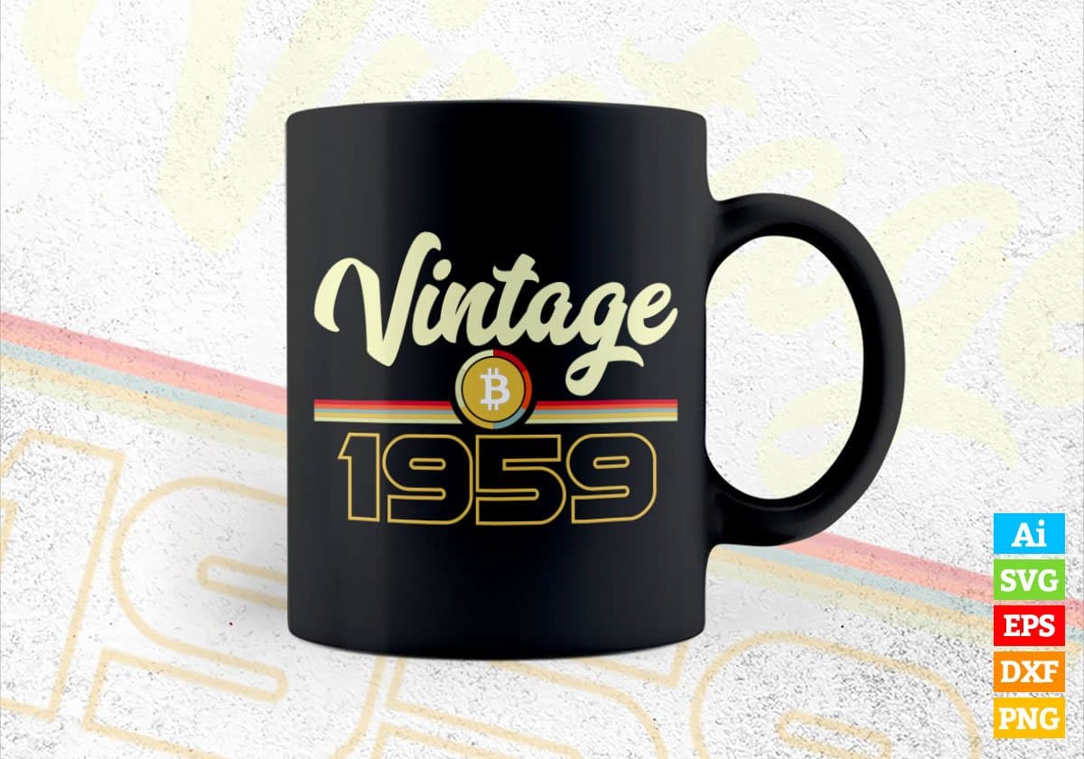 Vintage 1959 of 63rd Birthday for Bitcoin Lovers Editable Vector T-shirt Design in Ai Svg Png Files