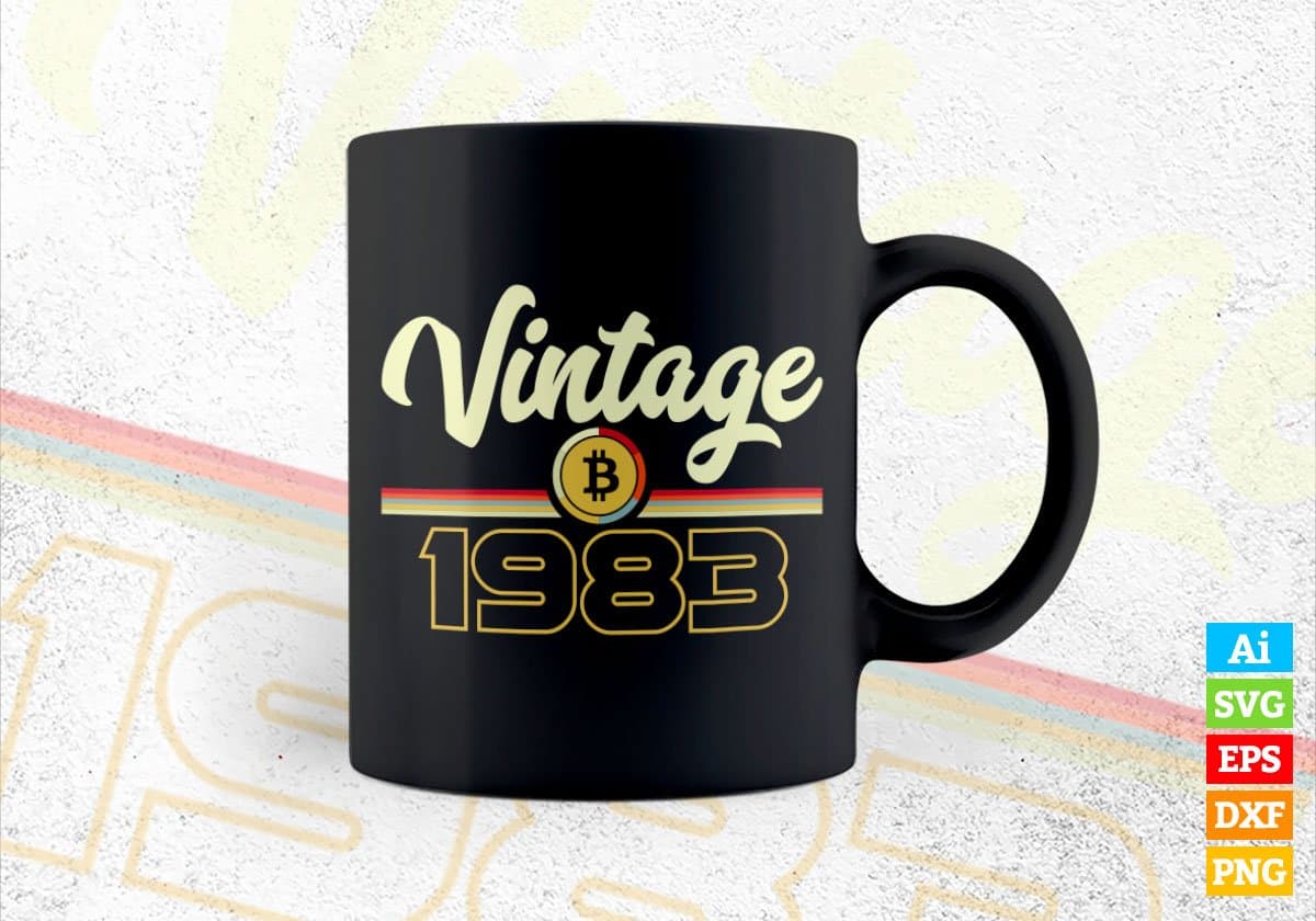 Vintage 1983 of 39th Birthday for Bitcoin Lovers Editable Vector T-shirt Design in Ai Svg Png Files