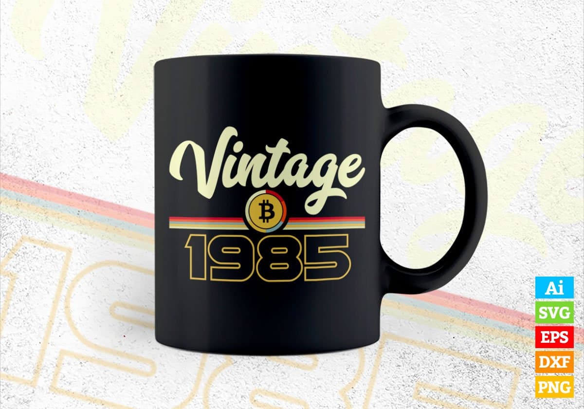 Vintage 1985 of 37th Birthday for Bitcoin Lovers Editable Vector T-shirt Design in Ai Svg Png Files