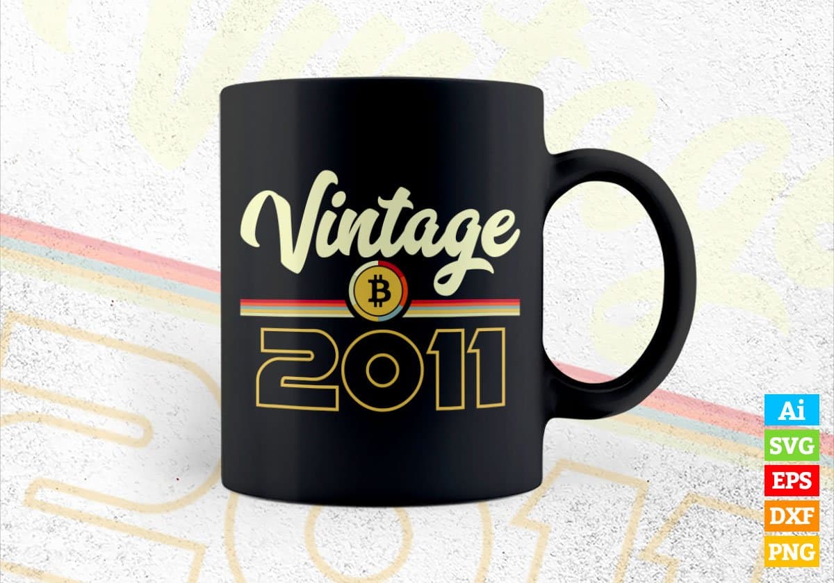 Vintage 2011 of 11th Birthday for Bitcoin Lovers Editable Vector T-shirt Design in Ai Svg Png Files