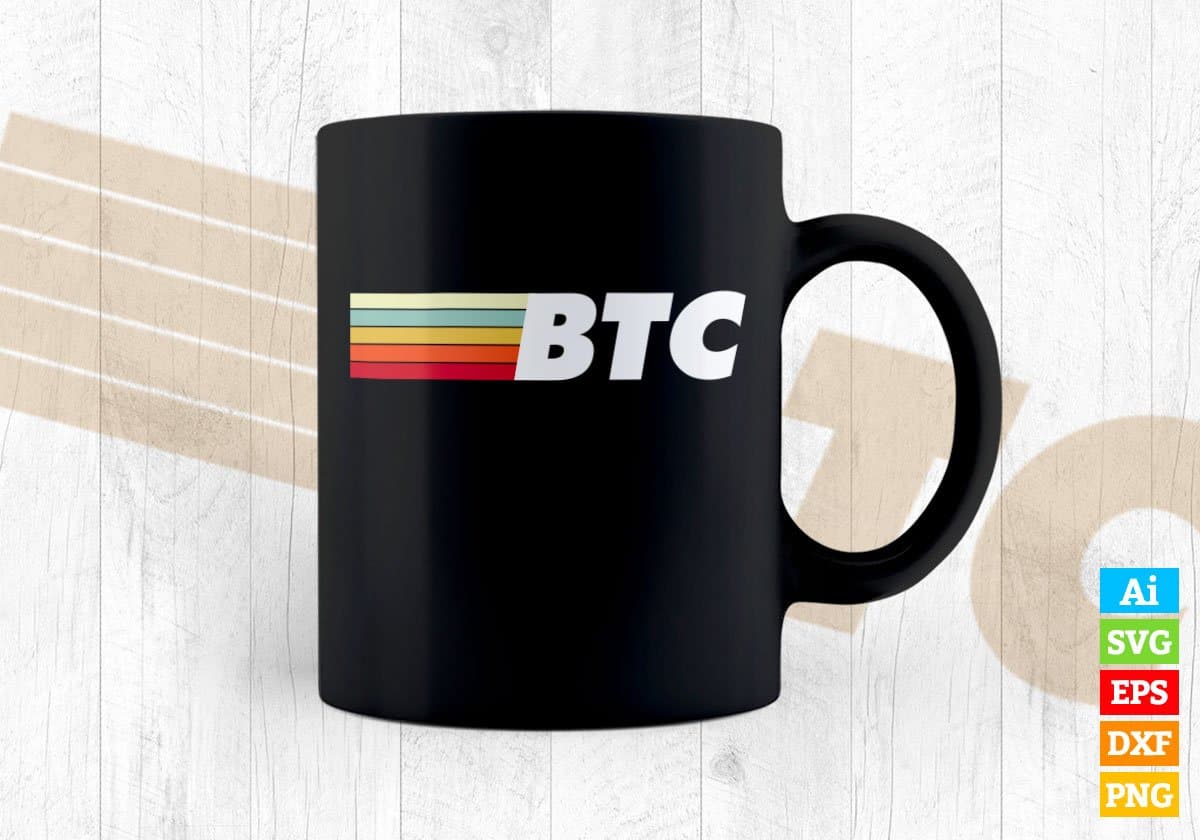 Vintage BTC Crypto Currency Bitcoin Editable Vector T-shirt Design in Ai Svg Png Printable Files
