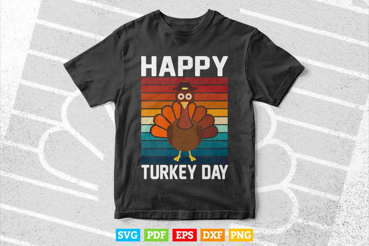 Vintage Happy Turkey Day Thanksgiving Day Boys Girls Kids Svg Png Cut Files.