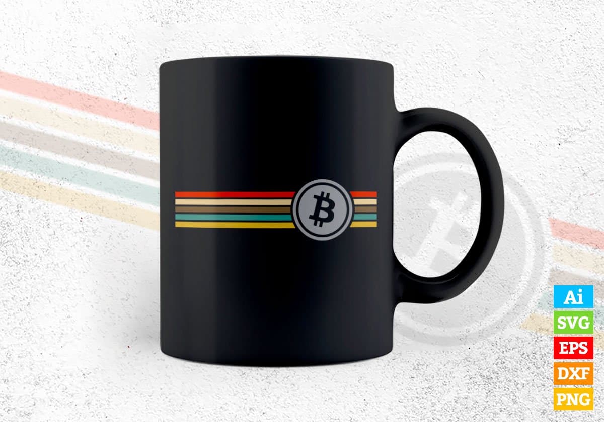 Vintage Line with Crypto Btc Bitcoin Editable Vector T-shirt Design in Ai Svg Files