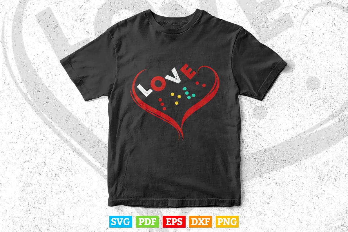 Vintage Love Braille Love Red Heart Gift Svg Png Files.