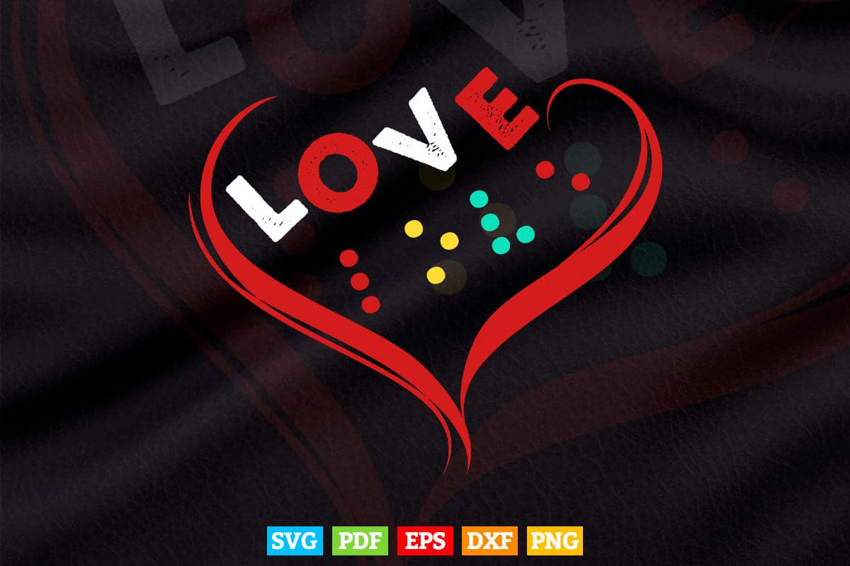 Vintage Love Braille Love Red Heart Gift Svg Png Files.