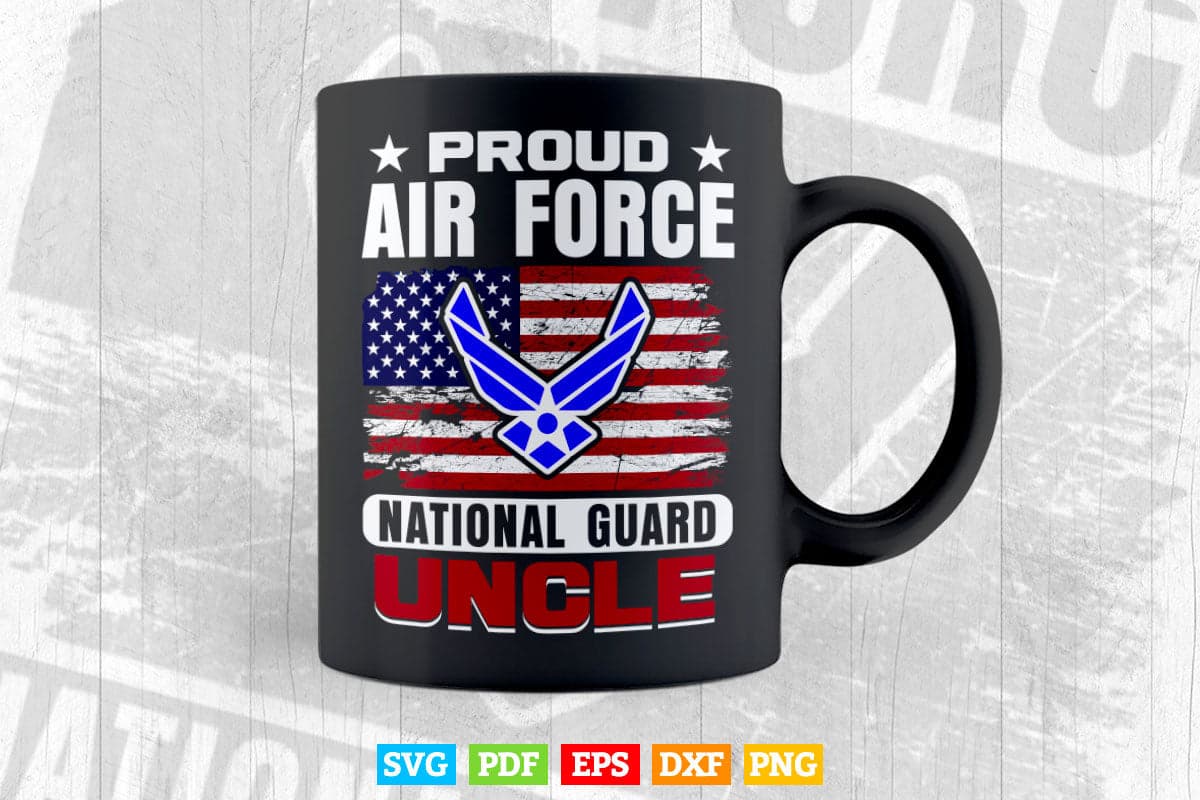 Vintage Proud Air Force National Guard Uncle With American Flag Svg T shirt Design.