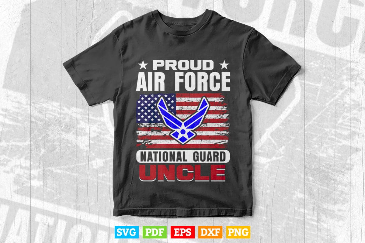 Vintage Proud Air Force National Guard Uncle With American Flag Svg T shirt Design.