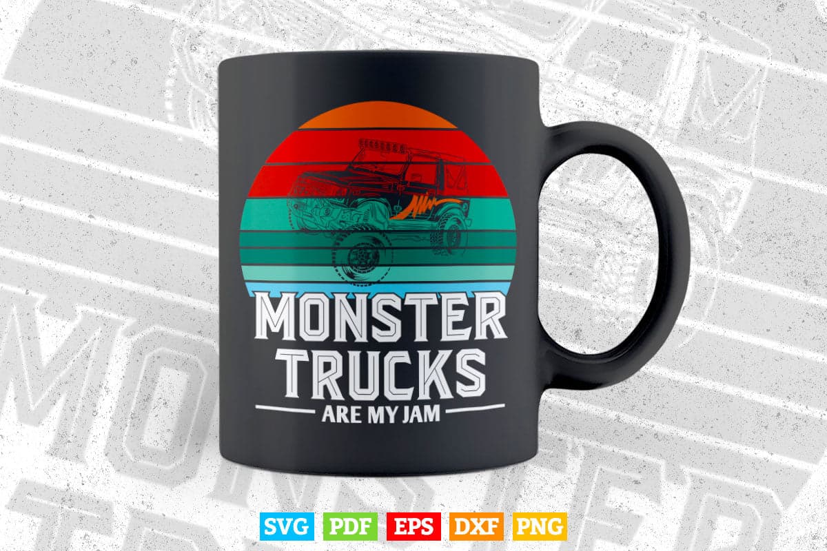 Vintage Retro Monster Truck Are My Jam In Svg Png Files.