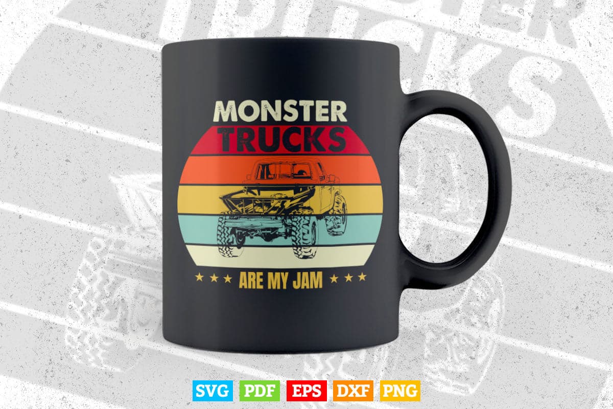 Vintage Retro Monster Truck Are My Jam Sunset In Svg Png Files.