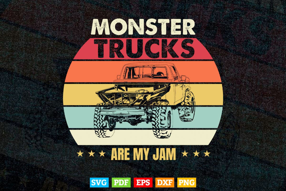 Vintage Retro Monster Truck Are My Jam Sunset In Svg Png Files.