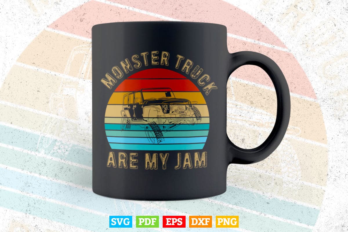 Vintage Retro Monster Truck Are My Jam Sunset In Svg Png Files.