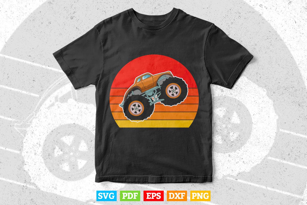 Vintage Retro Monster Truck In Svg Png Files.