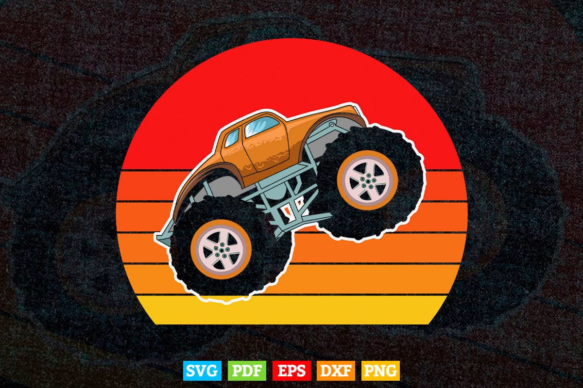 Vintage Retro Monster Truck In Svg Png Files.