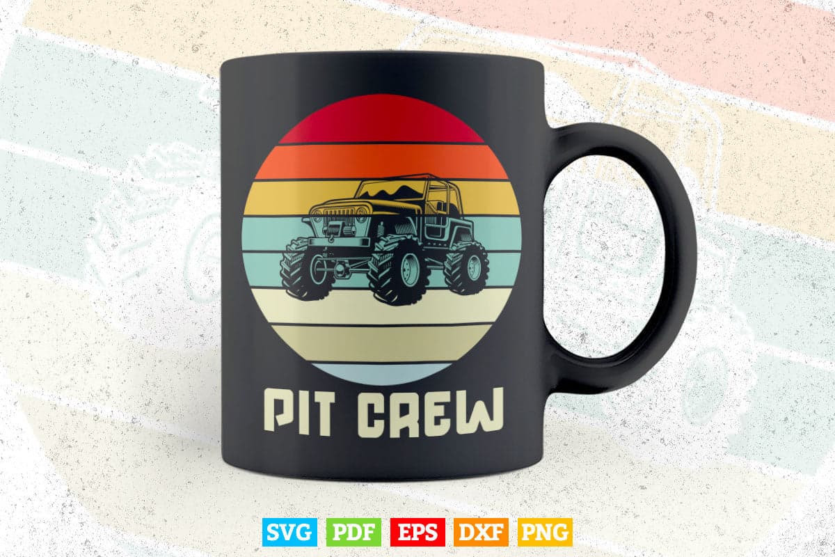 Vintage Retro Pit Crew Monster Trucks Happy Sunset In Svg Png Files.