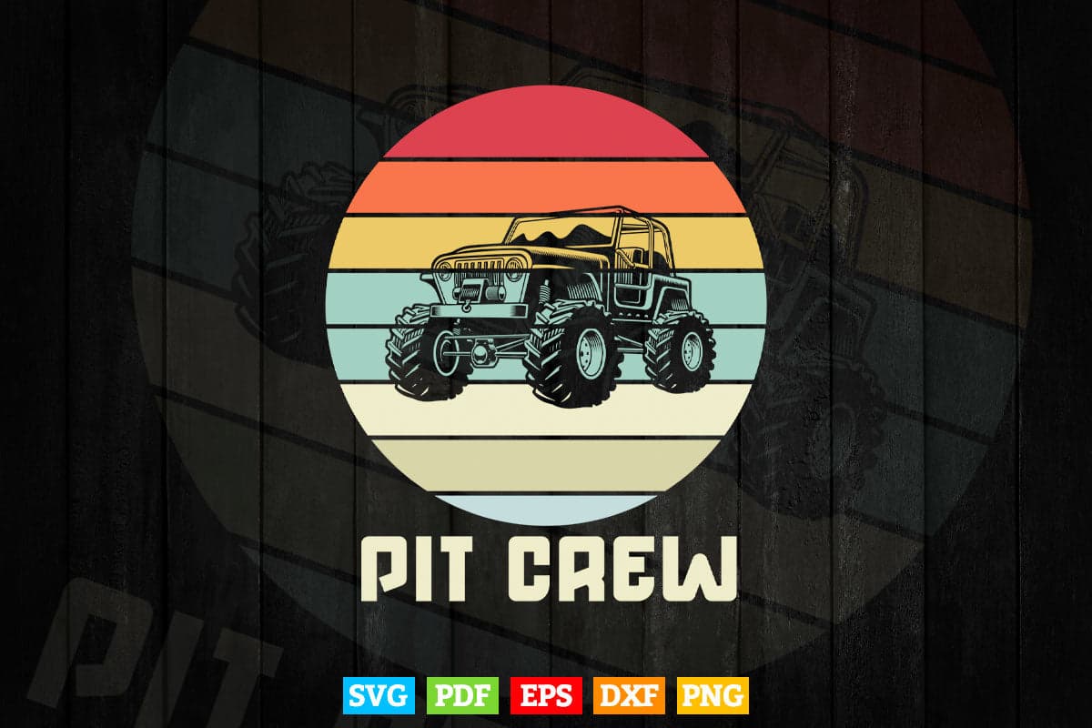 Vintage Retro Pit Crew Monster Trucks Happy Sunset In Svg Png Files.