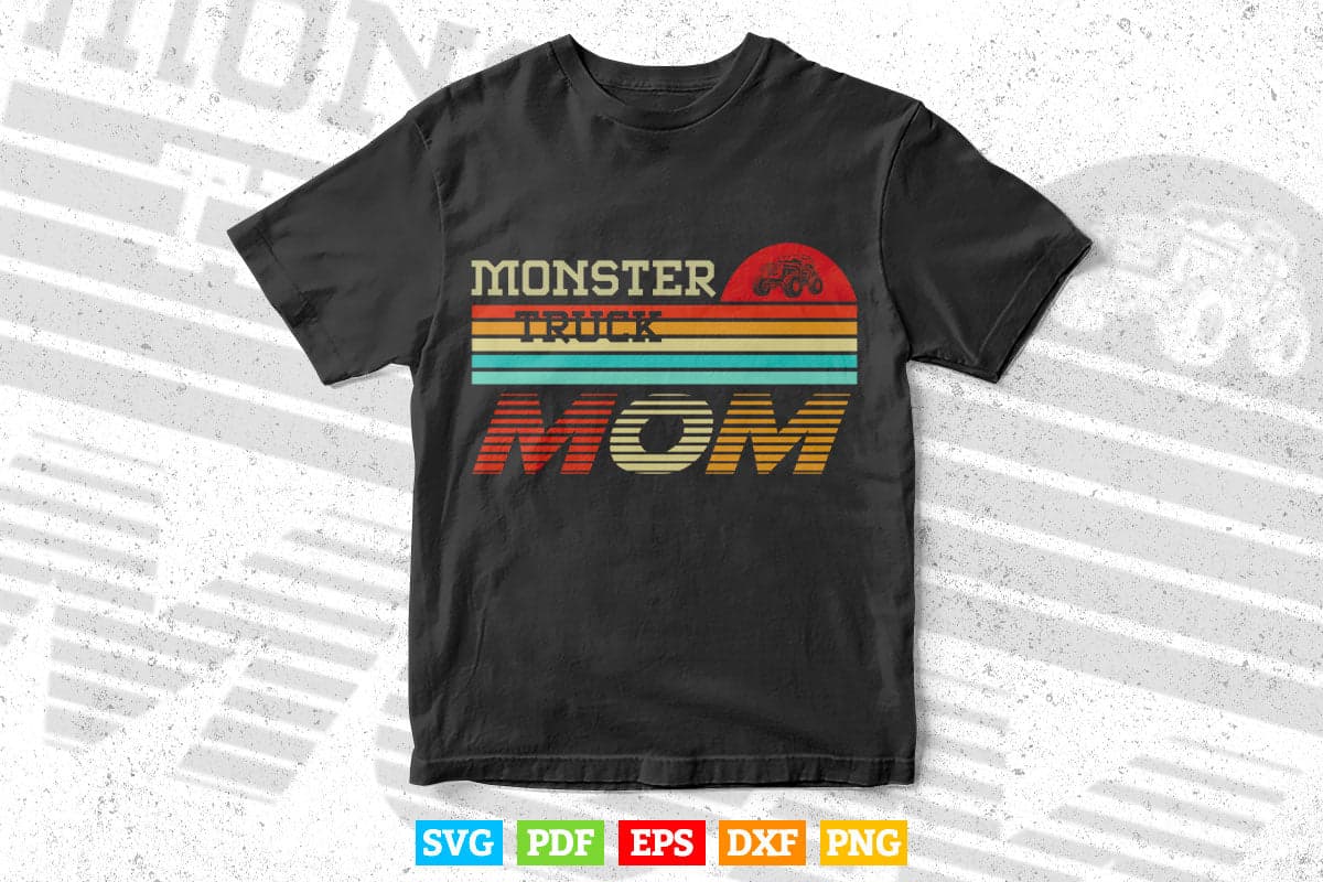 Vintage Retro Sunset Monster Truck Mom Mother's Day In Svg Png Files.