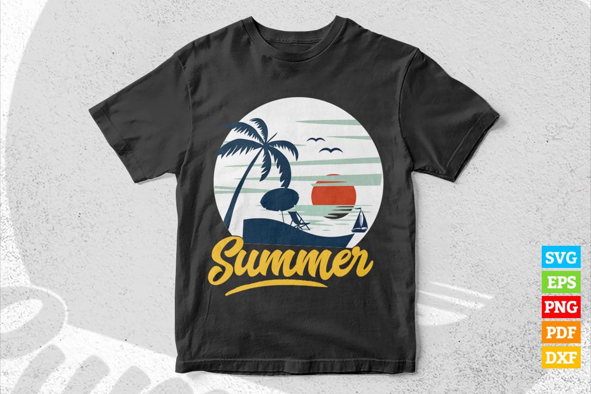 Vintage Summer Beach Vacation Sunset T shirt Design Png Svg Printable Files