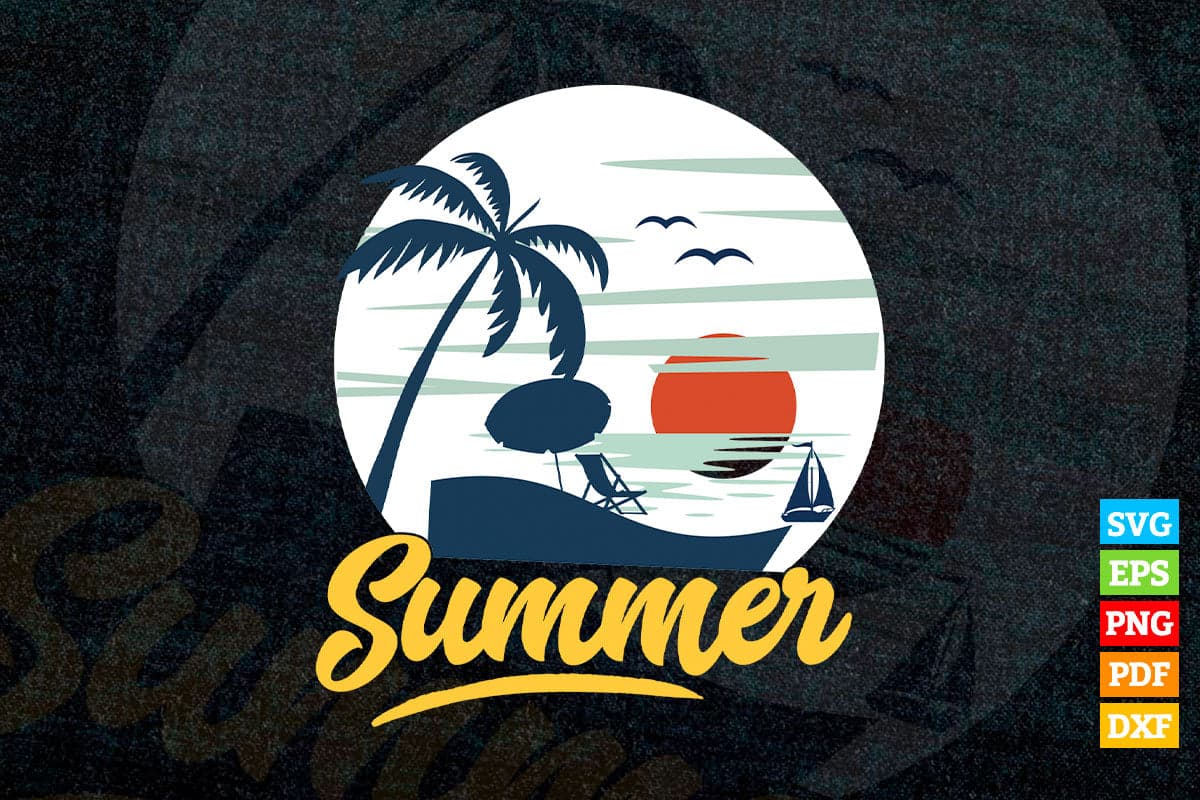 Vintage Summer Beach Vacation Sunset T shirt Design Png Svg Printable Files