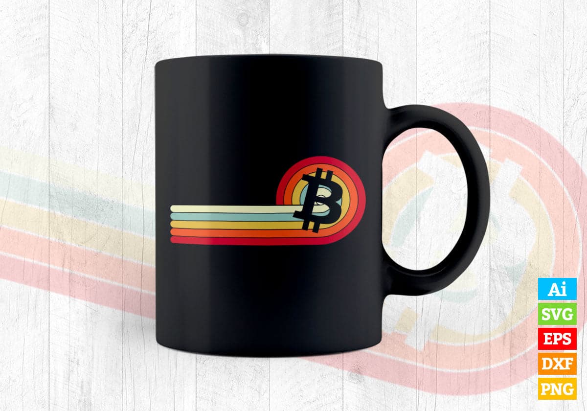 Vintage Sunset Btc Crypto Bitcoin Editable Vector T-shirt Design in Ai Svg Files