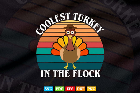 Vintage Thanksgiving For Kids Toddlers Coolest Turkey Svg Png Cut Files.
