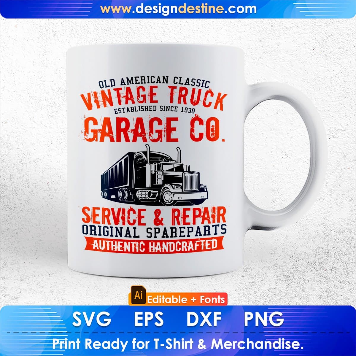 Vintage Truck Garage co. Service & Repair American Trucker Editable T shirt Design In Ai Svg Files