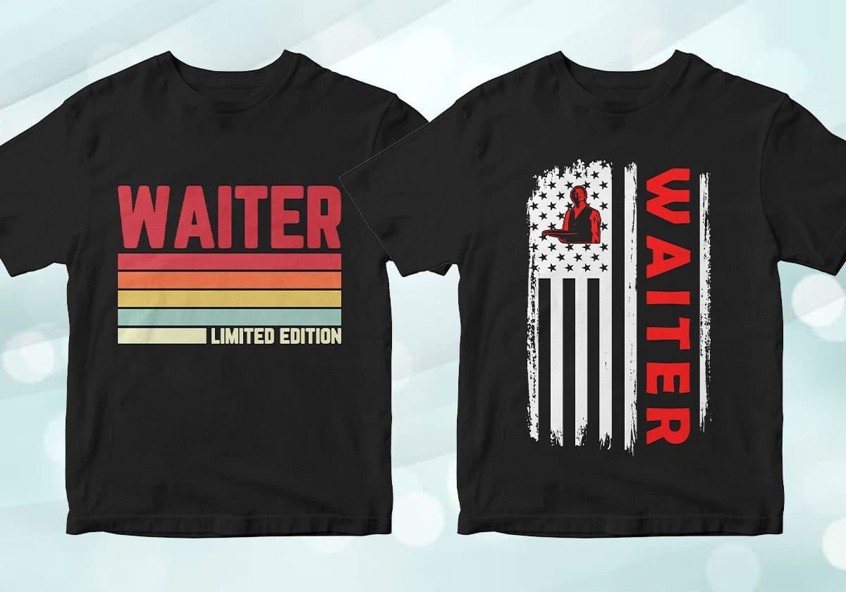 Waiter 25 Editable T-shirt Designs Bundle