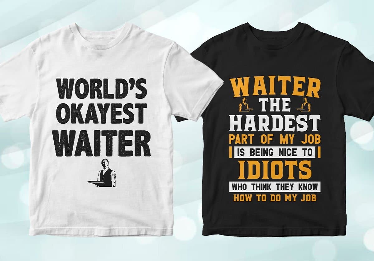 Waiter 25 Editable T-shirt Designs Bundle