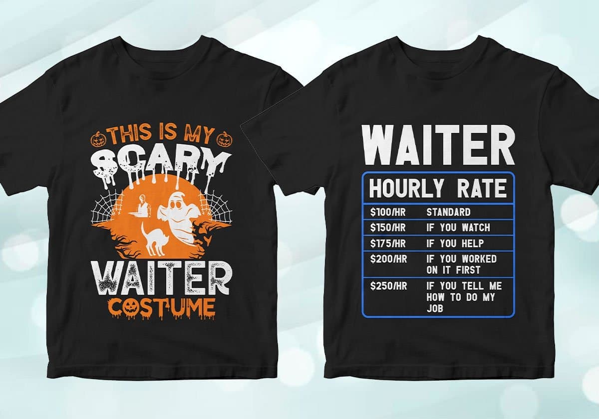 Waiter 25 Editable T-shirt Designs Bundle