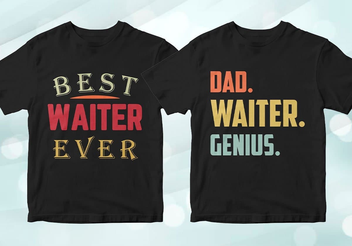 Waiter 25 Editable T-shirt Designs Bundle