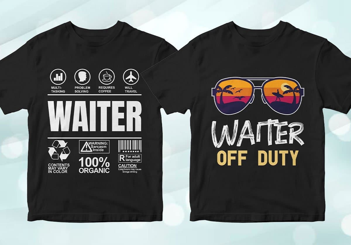 Waiter 25 Editable T-shirt Designs Bundle