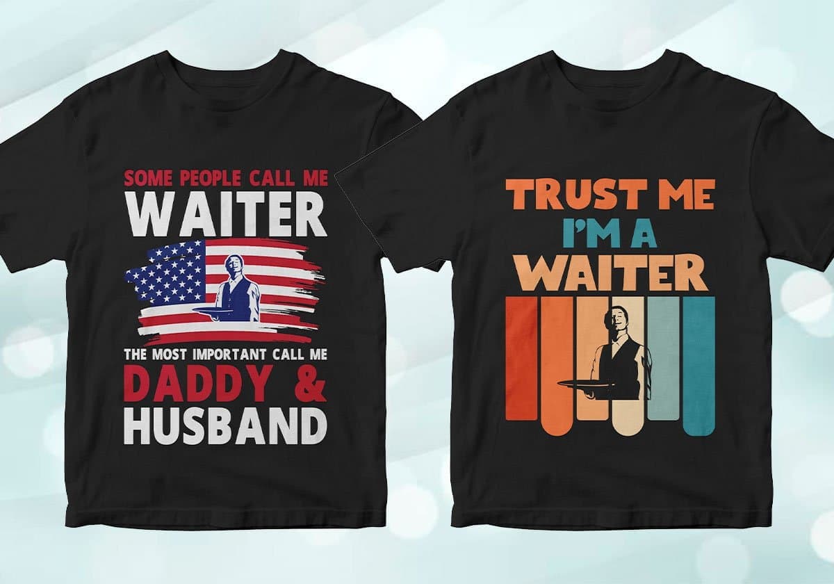 Waiter 25 Editable T-shirt Designs Bundle