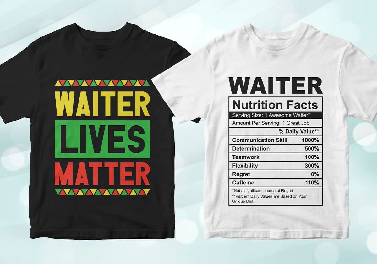 Waiter 25 Editable T-shirt Designs Bundle