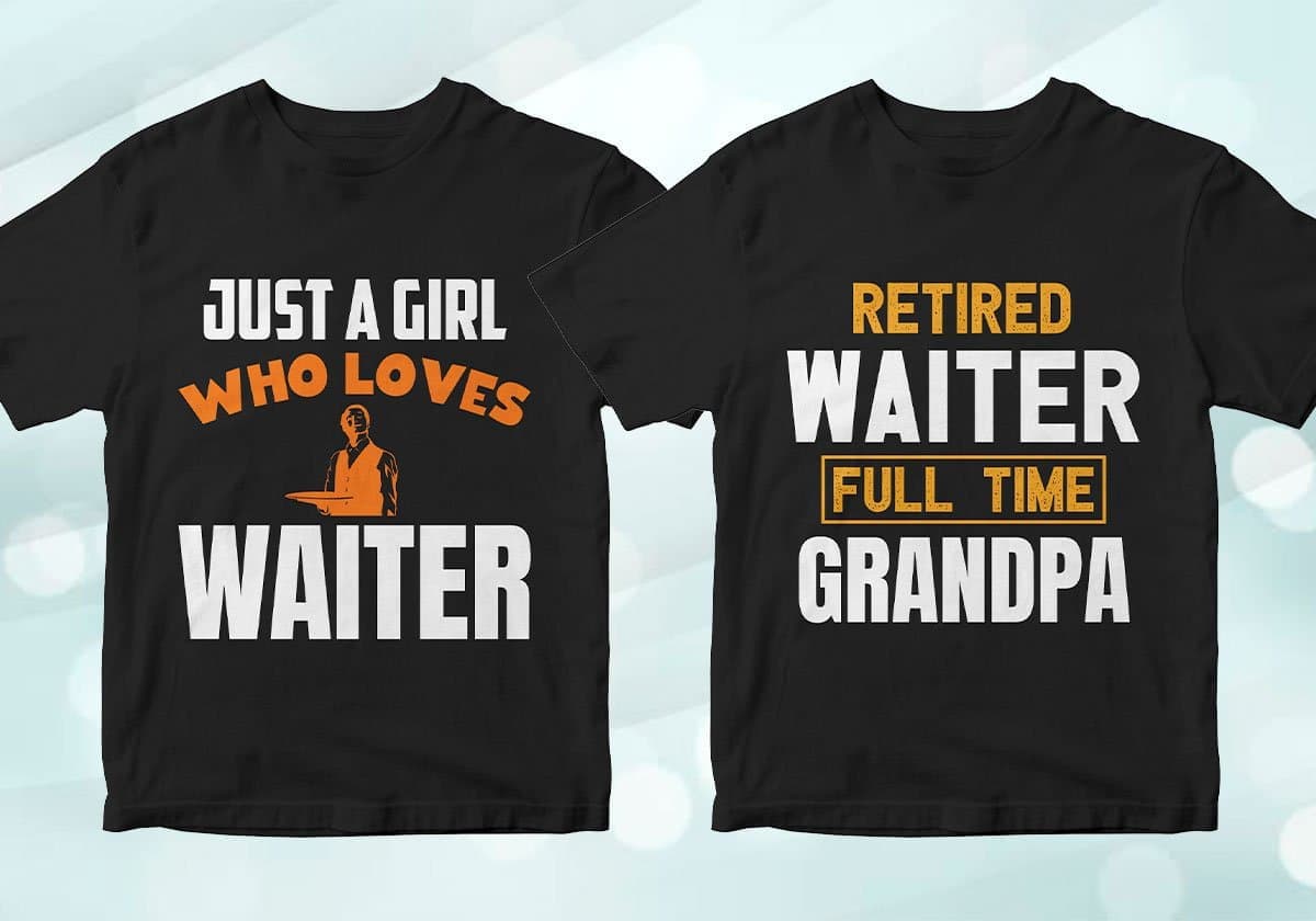 Waiter 25 Editable T-shirt Designs Bundle