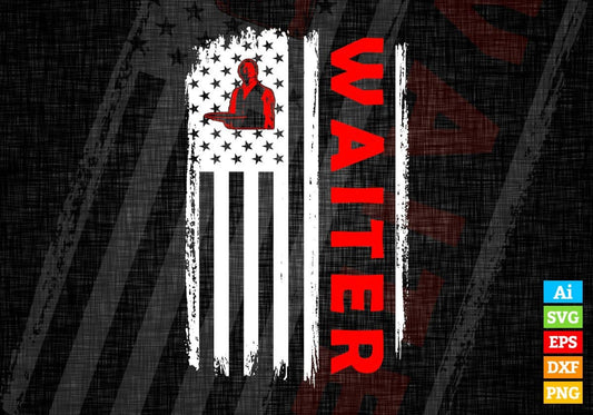 Waiter USA Flag Proud Professions Gift Editable Vector T-shirt Design in Ai Svg Files