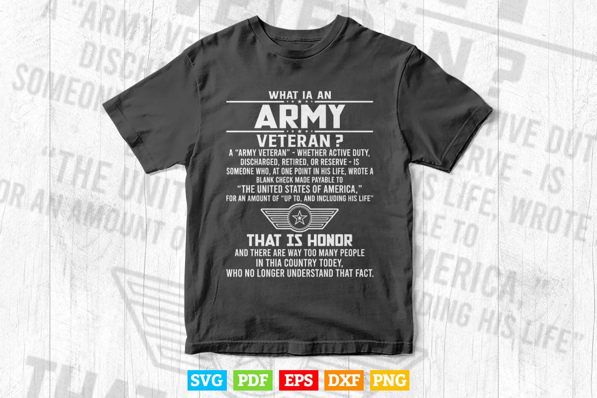 What is an Army Veteran Gold Foil Effect Svg T shirt Design.