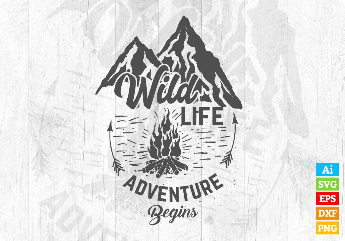 Wild Life Adventure Begins Mountain T shirt Design In Ai Svg Printable Files