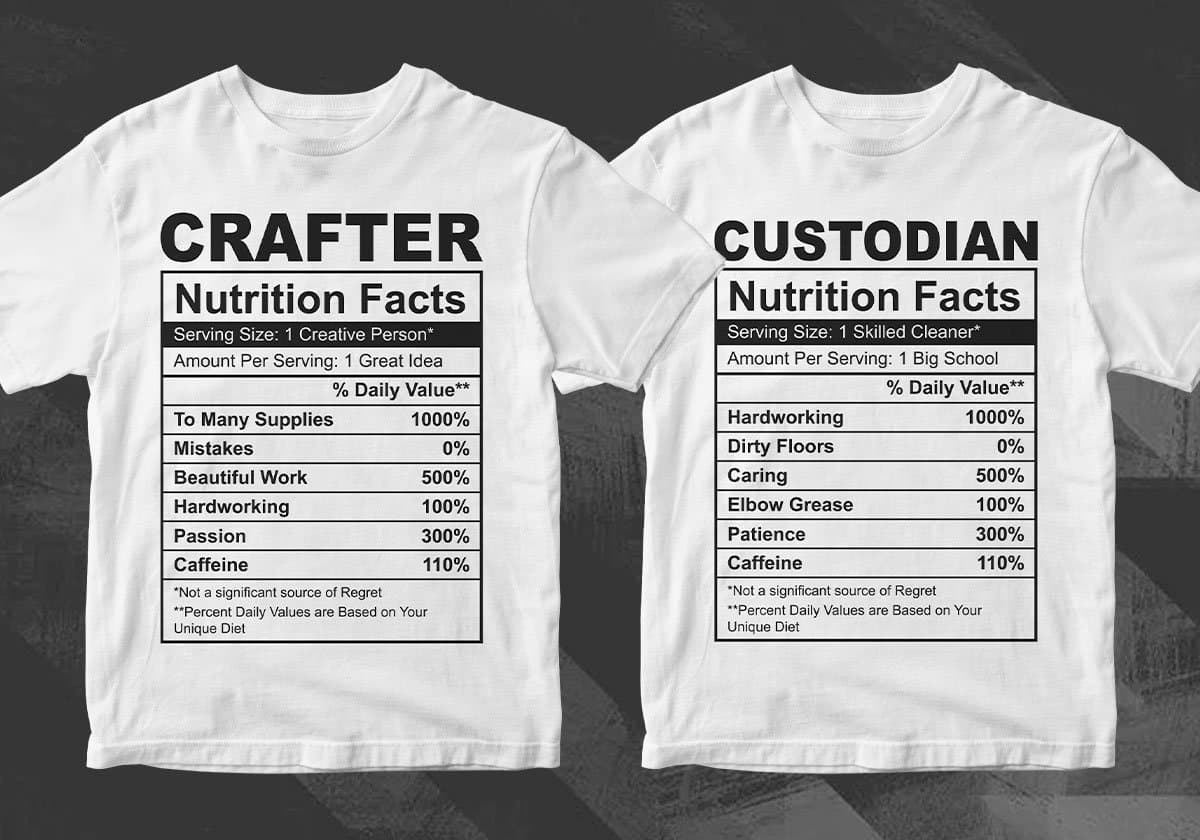 50 Professions Funny Nutrition Facts Editable Vector T-shirt