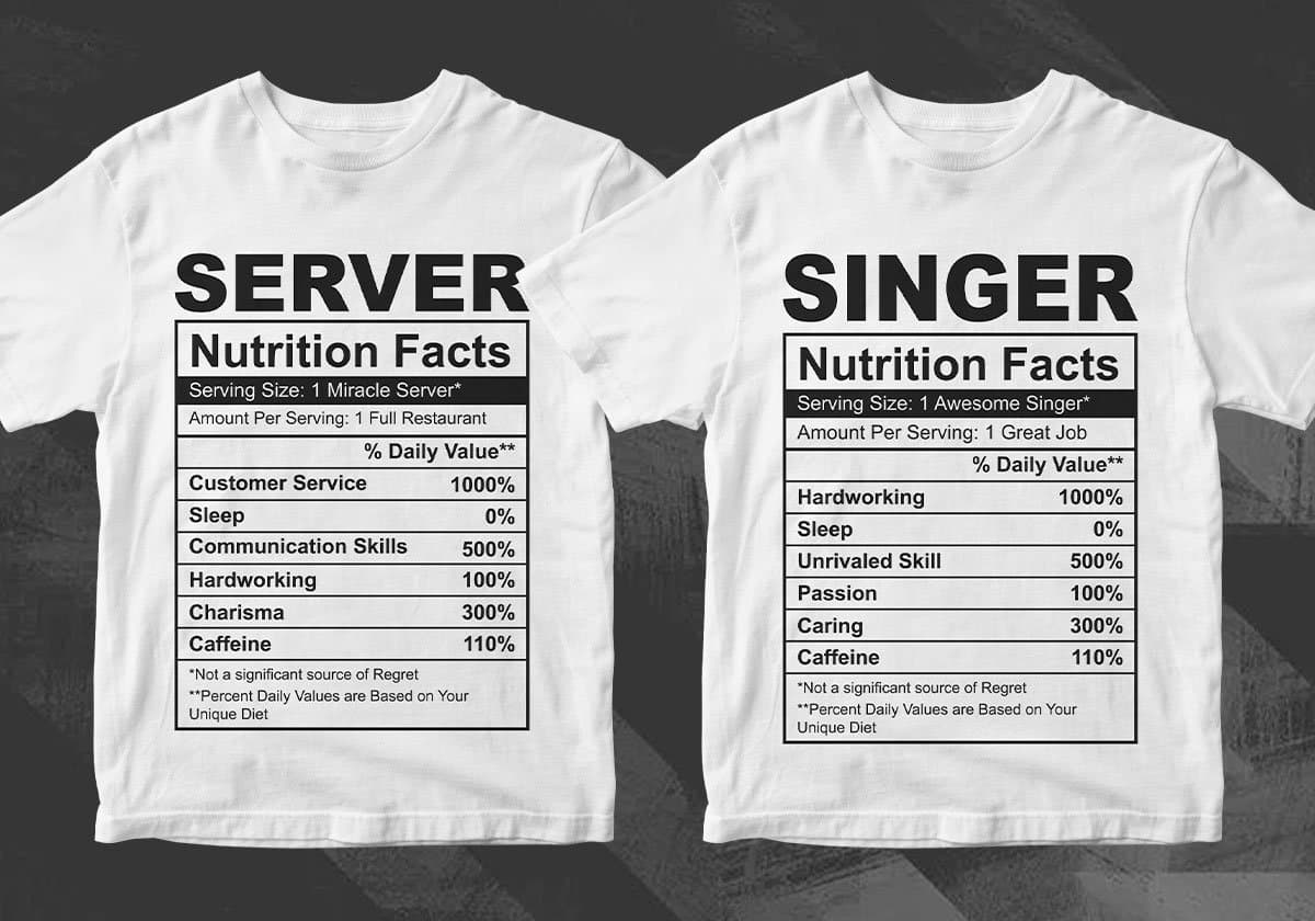 50 Professions Funny Nutrition Facts Editable Vector T-shirt