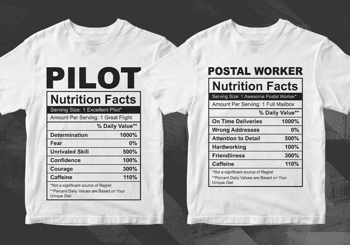 50 Professions Funny Nutrition Facts Editable Vector T-shirt