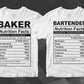 50 Professions Funny Nutrition Facts Editable Vector T-shirt