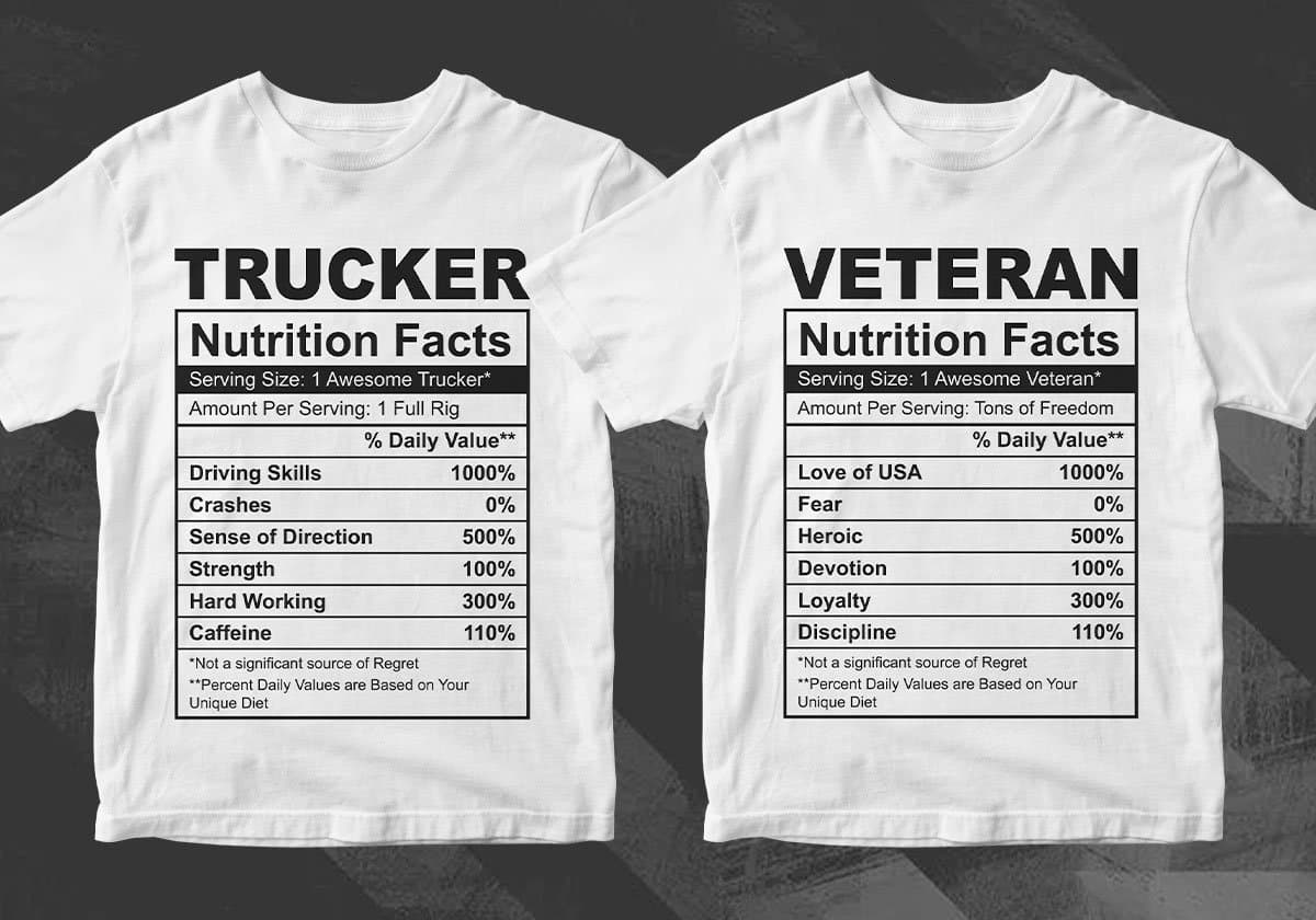 50 Professions Funny Nutrition Facts Editable Vector T-shirt