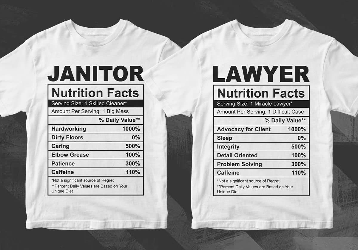 50 Professions Funny Nutrition Facts Editable Vector T-shirt