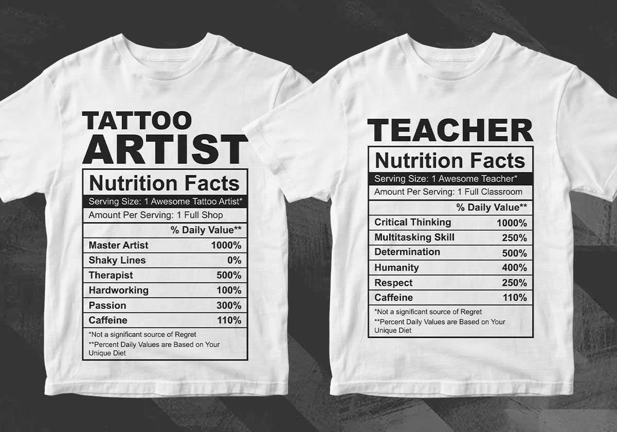 50 Professions Funny Nutrition Facts Editable Vector T-shirt